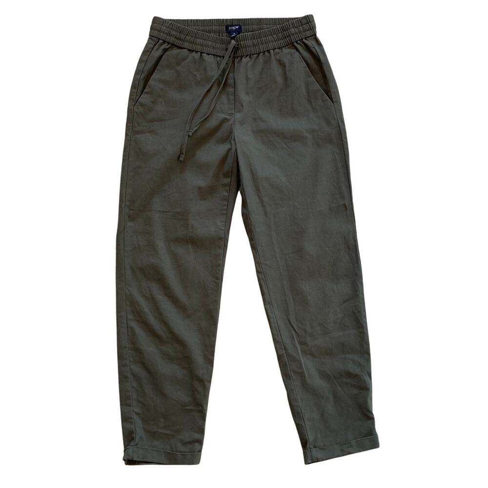 J. Crew Factory Olive Green Linen Blend Drawstring Cuffed Ankle Pants, Size 2